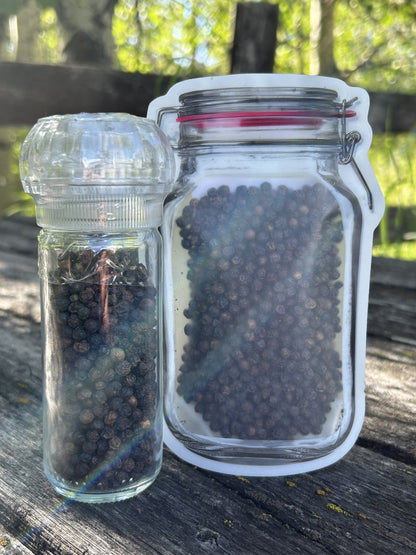 Deluxe combo of Grinder and Mason Jar Pouch Smoked Black Peppercorns