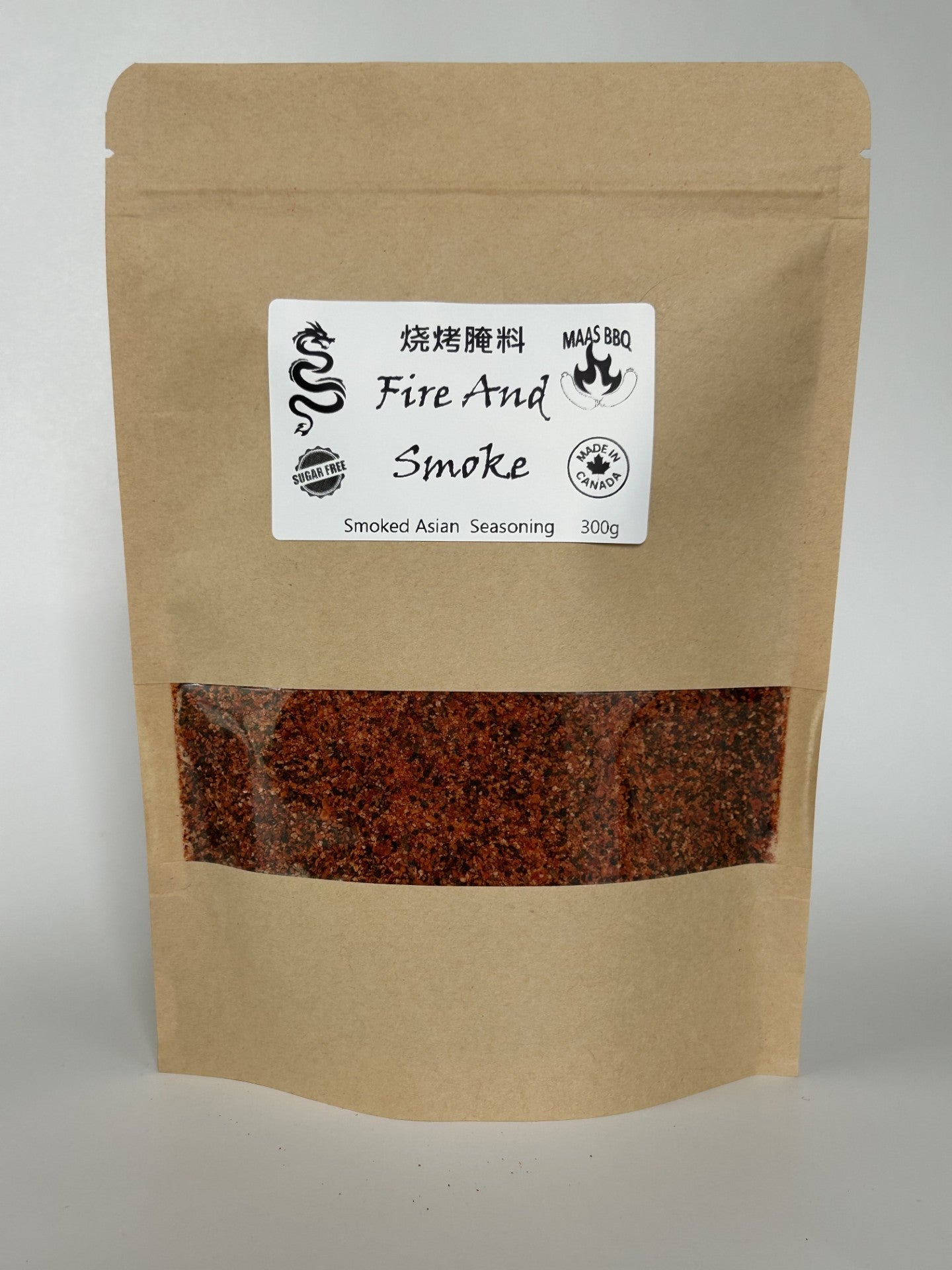Maas BBQ “Fire And Smoke” chef‑size 300g pack of unique, sugar‑free Smoked Asian Seasoning spice blend – a great foodie gift for chefs cooking, recipes, and BBQ enthusiasts featuring the famous Asian flavor blend.