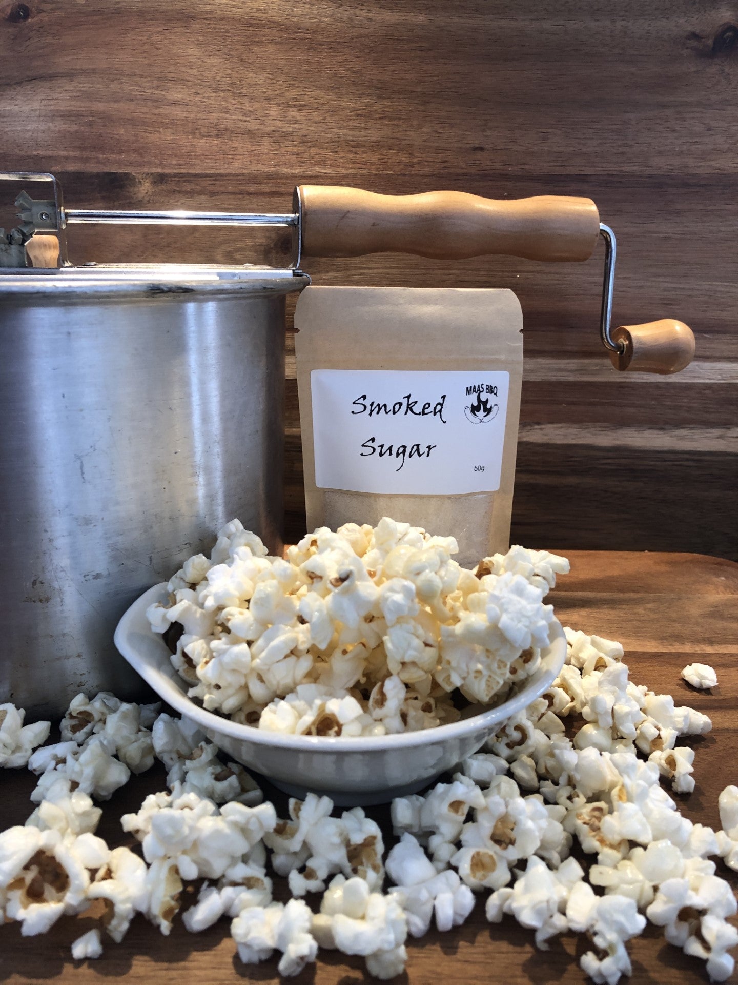 Maas BBQ Premium Smoked Sugar - popcorn seasoning for the real popcorn lover