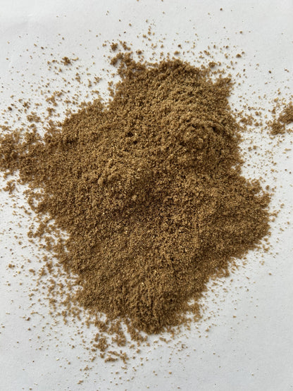 Unique Smoked coriander spice powder, a gourmet Maas BBQ seasoning for chefs and foodies, perfect for grilling, marinades, and unique culinary gifts, crafted in Alberta, Canada